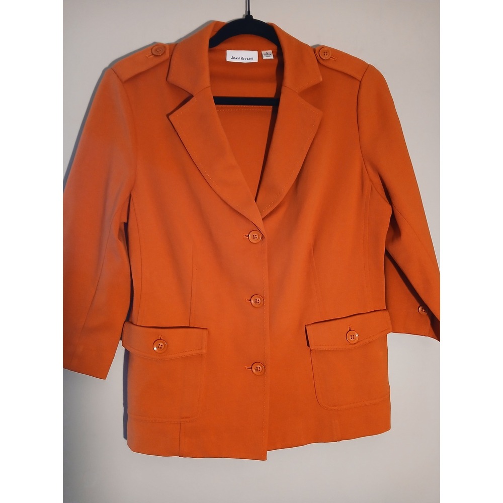 JOAN RIVERS Orange Blazer Jacket 3/4 Sleeve Button Front Women's Size S - Picture 4 of 6